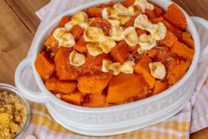 candied sweet potatoes topped with marshmallows
